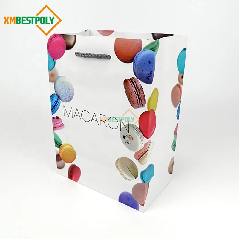 Custom Printed LOGO Recycled White Paper Shopping Bags With Handle For Food Gift Packaging Bag