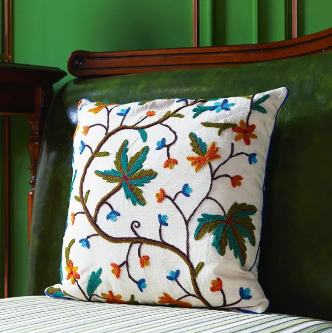 Indian Kashmir Embroidered Pillowcase Ethnic Style Sofa Pillow Living Room Handmade Cushion Pillow Cover