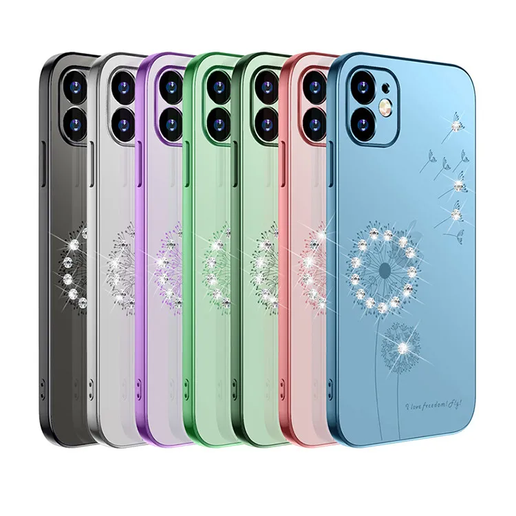Clear Electroplate Dandelion Flower Case for iphone 13 pro max  12 X XS Max 7 8 Plus with diamond