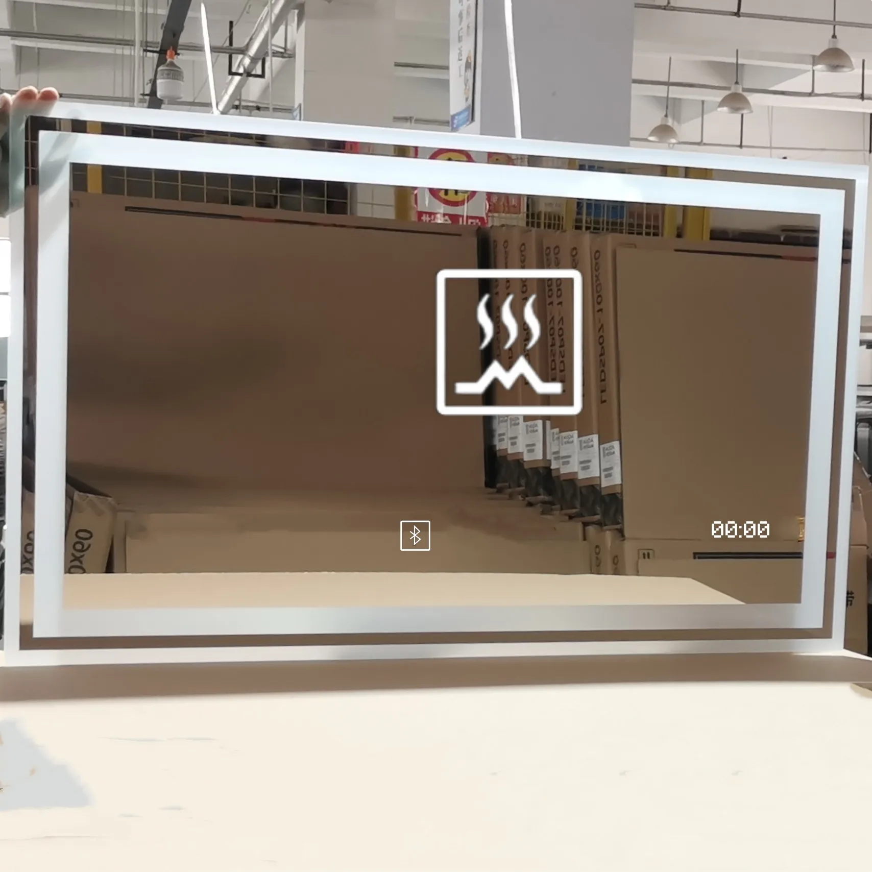 Custom Rectangle Heat defogger led bathroom mirror with brightness lights bluetooth and speaker Vanity Mirror With Clock