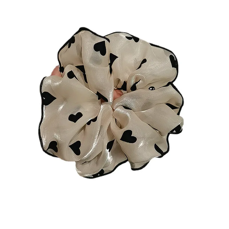 Wholesale Fashion Hair Scrunchies Heart Flower Printed Chiffon Oversize Hair Scrunchies Women Hair Accessories