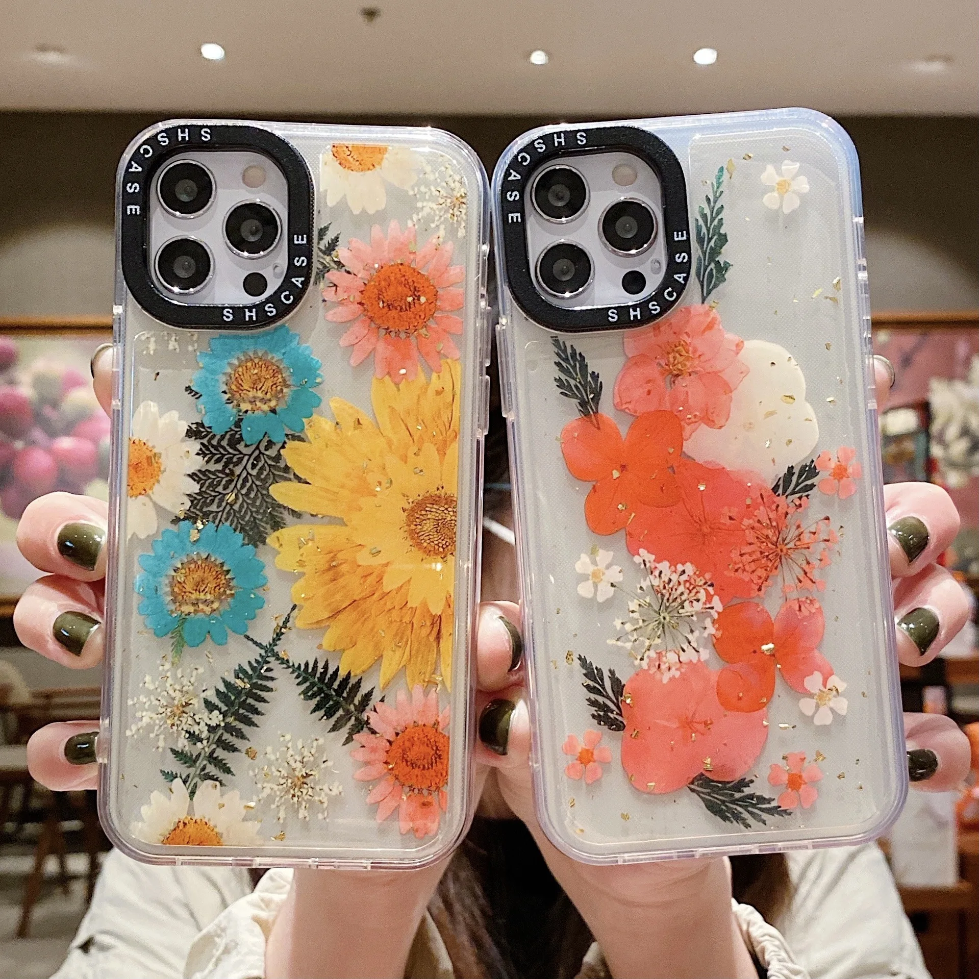 Transparent Photo Frame Protection 2.0mm Simulation Flower Epoxy Phone Case For Iphone 13 12 11