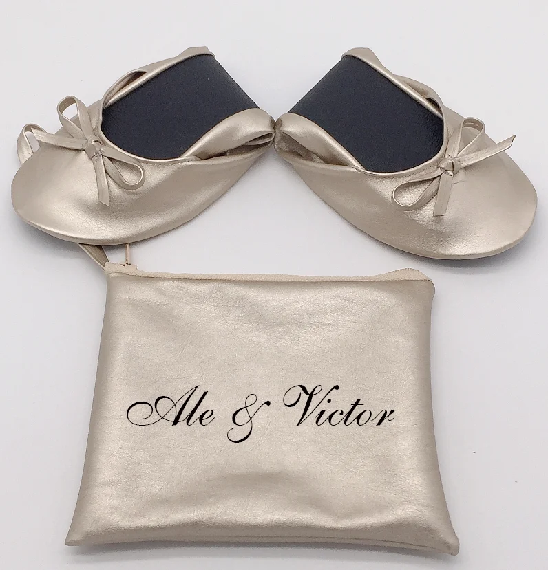 Event Party gift Champagne gold fold up ballerina flats cheap price ballet shoes for Invitation gift