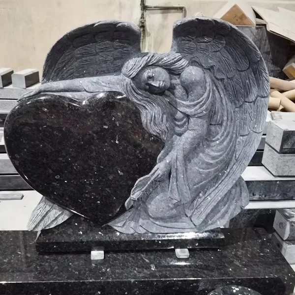 Large Granite Heart Shaped Angel Headstone For Cemetery Emerald Pearl Angel Gravestone Headstone with Factory Price