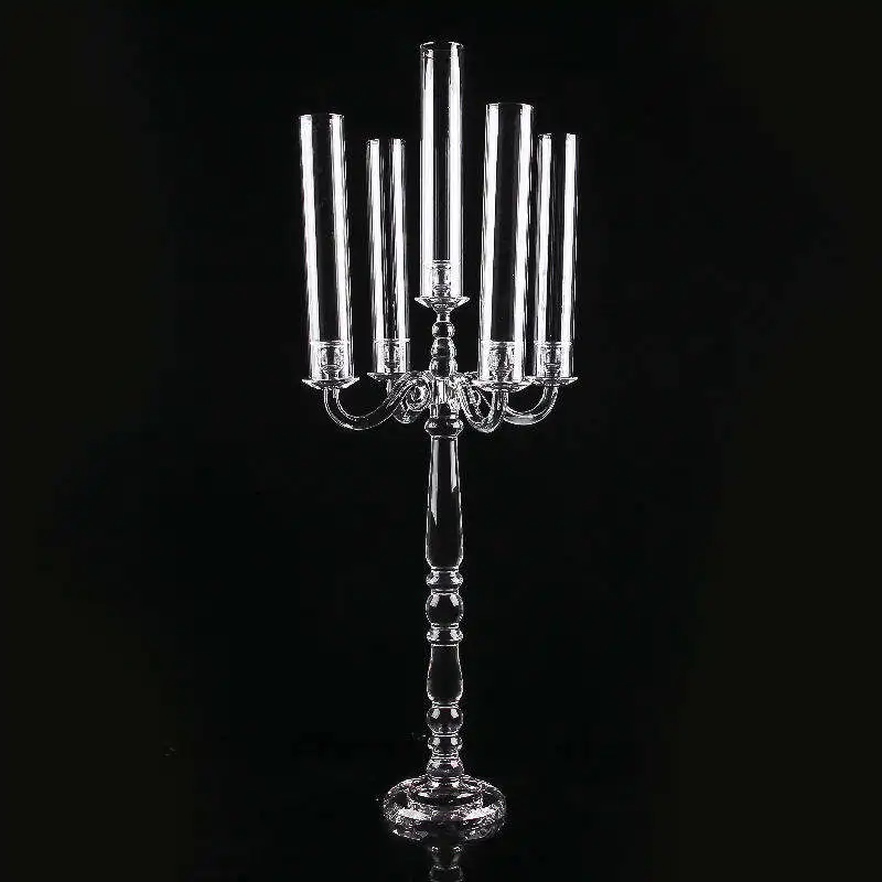 Factory Hot Sale Home Candlestick Crystal 5 Arm Wedding Centerpieces Candelabra Table Decorations Glass Candle Holders