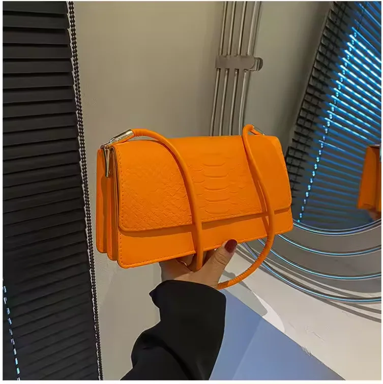 China Wholesale Luxury PU Leather Casual Crocodile Print Handbags Square Underarm Bag Fashion Pure Color Shoulder Bags for Women