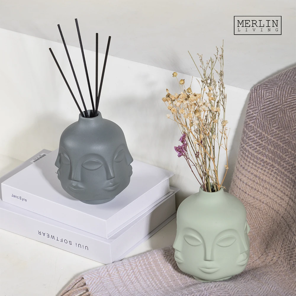 Merlin Living colorful face ornament art funny decoration flower vase ceramic creative small vase modern style for ceramic vase