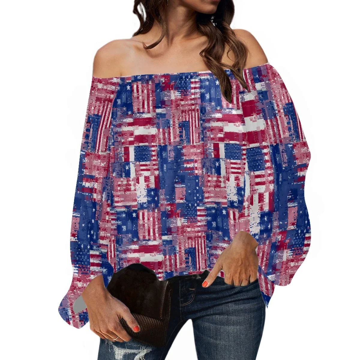 Bahamian Design Chiffon Loose Tops Off Shoulder Style Elegant Blouses OEM Manufacture Bahamas Long Sleeve Polyester Top Shirts