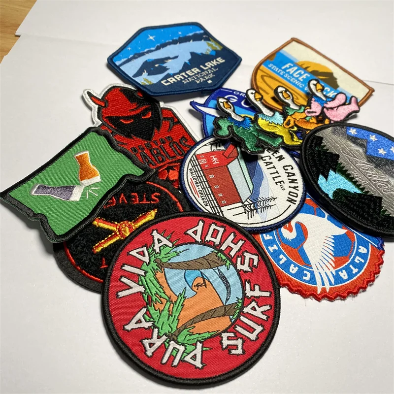 Custom logo cap emblem patches heat seal backing iron on hat embroidery badge