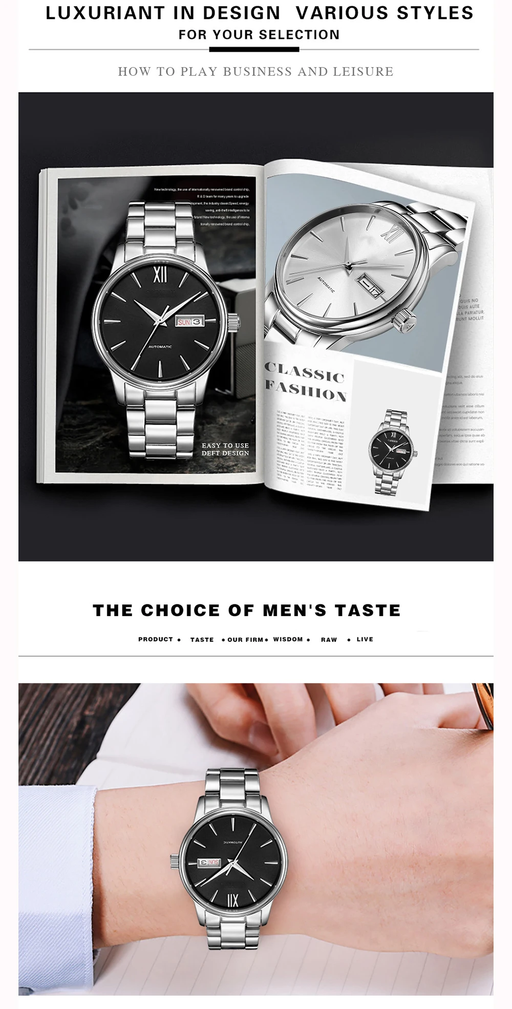 Sedex audit Guangdong manufacturer custom watch dial colour movement straps luxury mens style mechanical watches