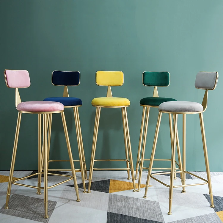 
Bar Chairs Nordic Tall Cheap Counter Furniture Gold Metal Velvet Back Luxury Kitchen Modern High Stool Bar Chairs For Bar Table 