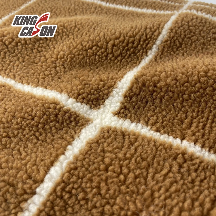 Kingcason China Factory 100%Poly One Side Brush Jacquard Printing Sherpa Fleece Fabric For Jacket Blanket Pajamas Ladies Coat