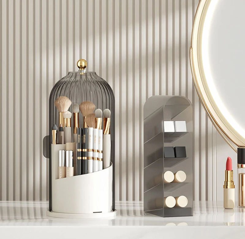 High Quality Dustproof Makeup Holders And Countertop Organizers 360 Rotating Makeup Brush Cosmetics Organizer With Lids