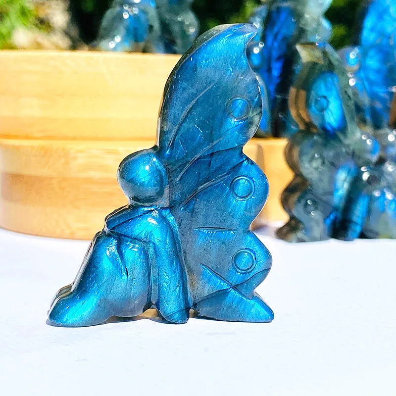 Natural Carving Crafts Crystal Animal Statue Fairy Model Labradorite Crow Skulls Sculpture