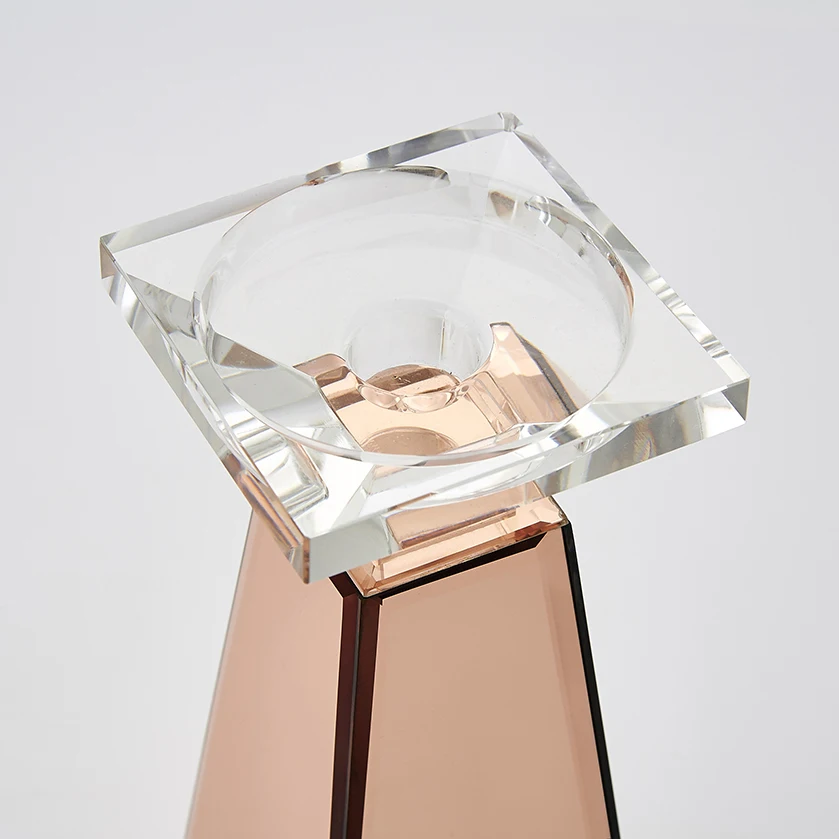 
High Quality Custom Contracted Geometric Red Crystal Candlestick For Sale 