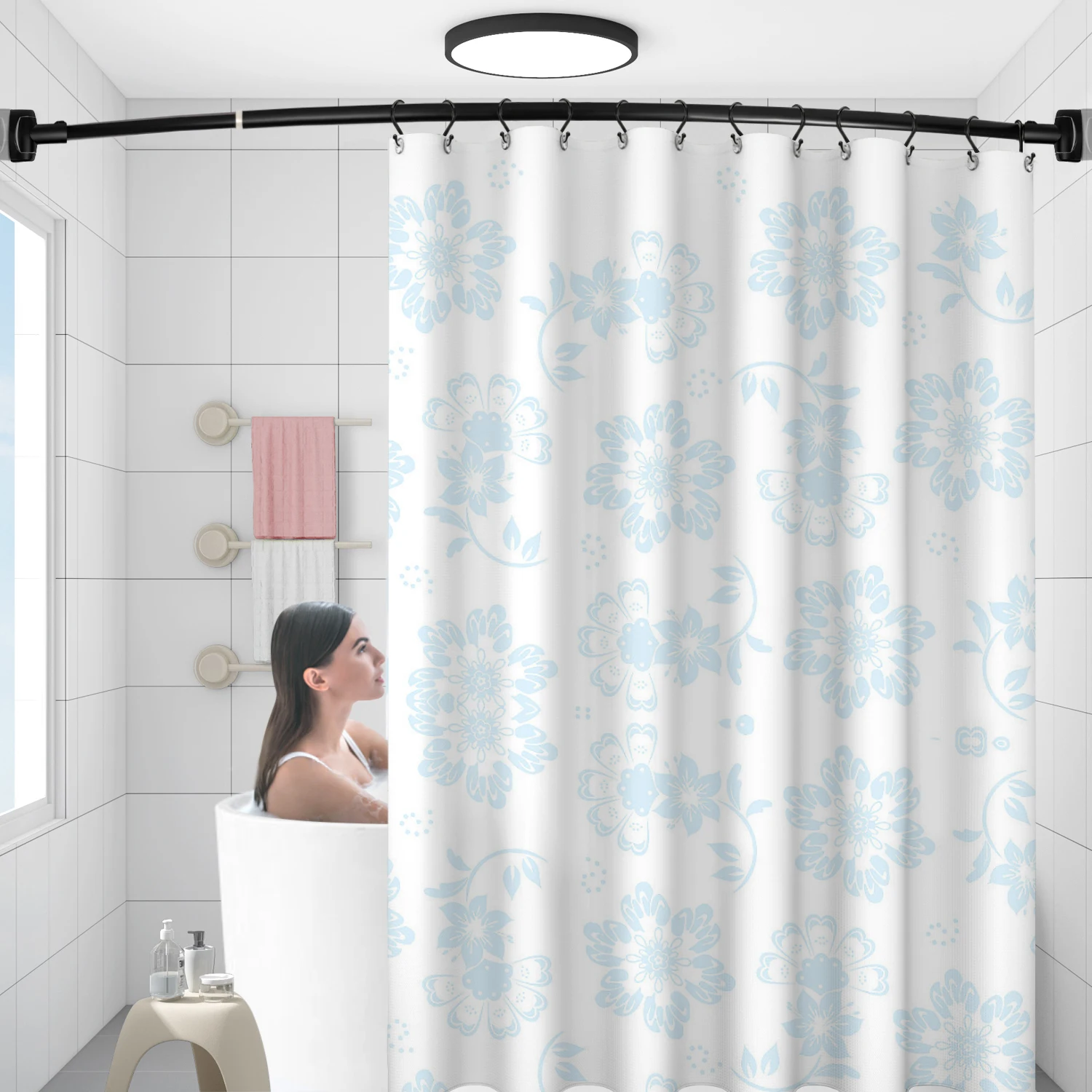 Curved Shower Curtain Rod Adjustable Black 48-72 Inch Wholesale Shower Accessories Rustproof Curved Shower Curtain Poles