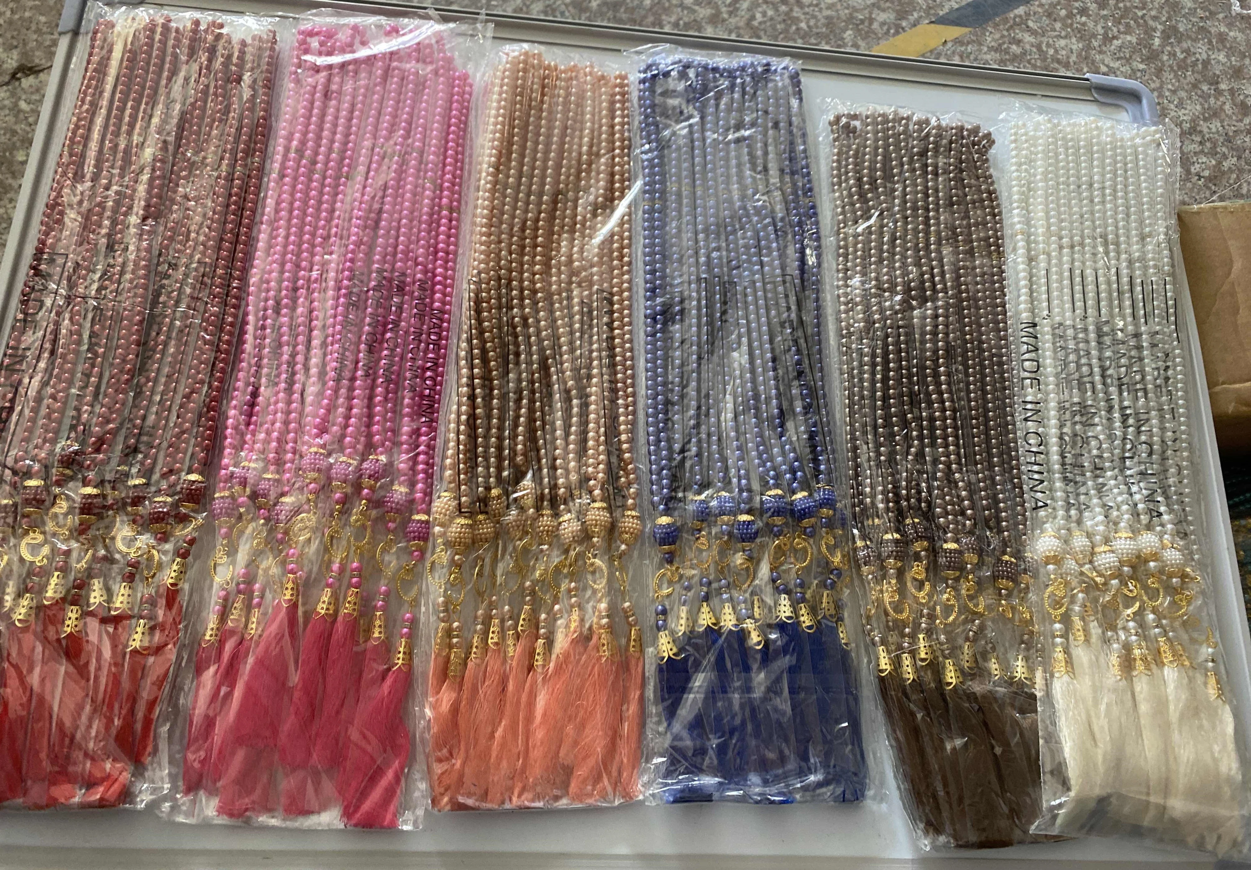 Wholesale Eid Mubarek Gift Tasbeeh 99pcs 6mm Imitation Glass Pearl Beads Islamic Tassel Pendant Muslim Prayer Tasbih For Prayer
