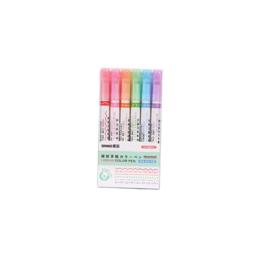Wholesale 3/6 color Creative Curve Cute Student Marker Ledger Marker Flower Outline Quick-drying Highlighter