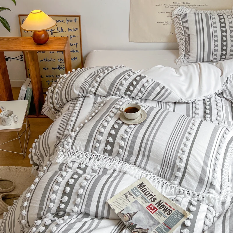 Sunny Textile Wholesale Jacquard Tufted Bedding With Tassel Bohemian Duvet Cover Set