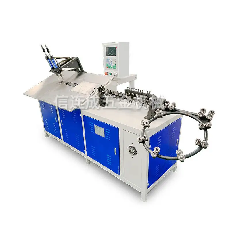 CAD Input CNC Auto Square Basket Mesh Hanger Forming Bender Steel Wire Rod Flattening Punching Chamfer 2D Bending Machine