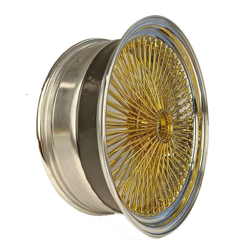 13 14 15 16 17 18 20 22 Inch 20x8 22x8 Straight/Cross Lace Spokes 72 100 150 Spokes Center Gold Wire Wheels Chrome Car Rims