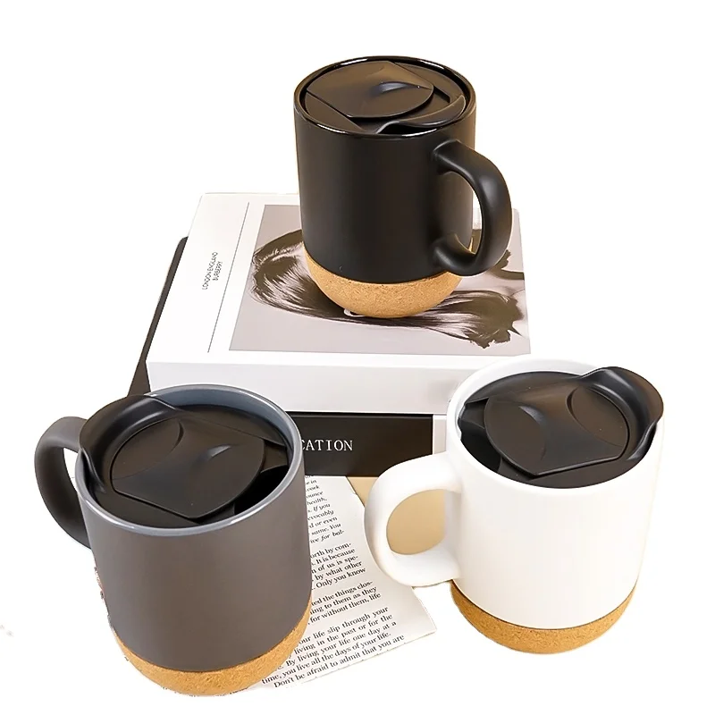 Promo Wholesale Custom Color Logp Ceramic Cup Travel Mug Coffee Mug with Cork Bottom and Push Cover