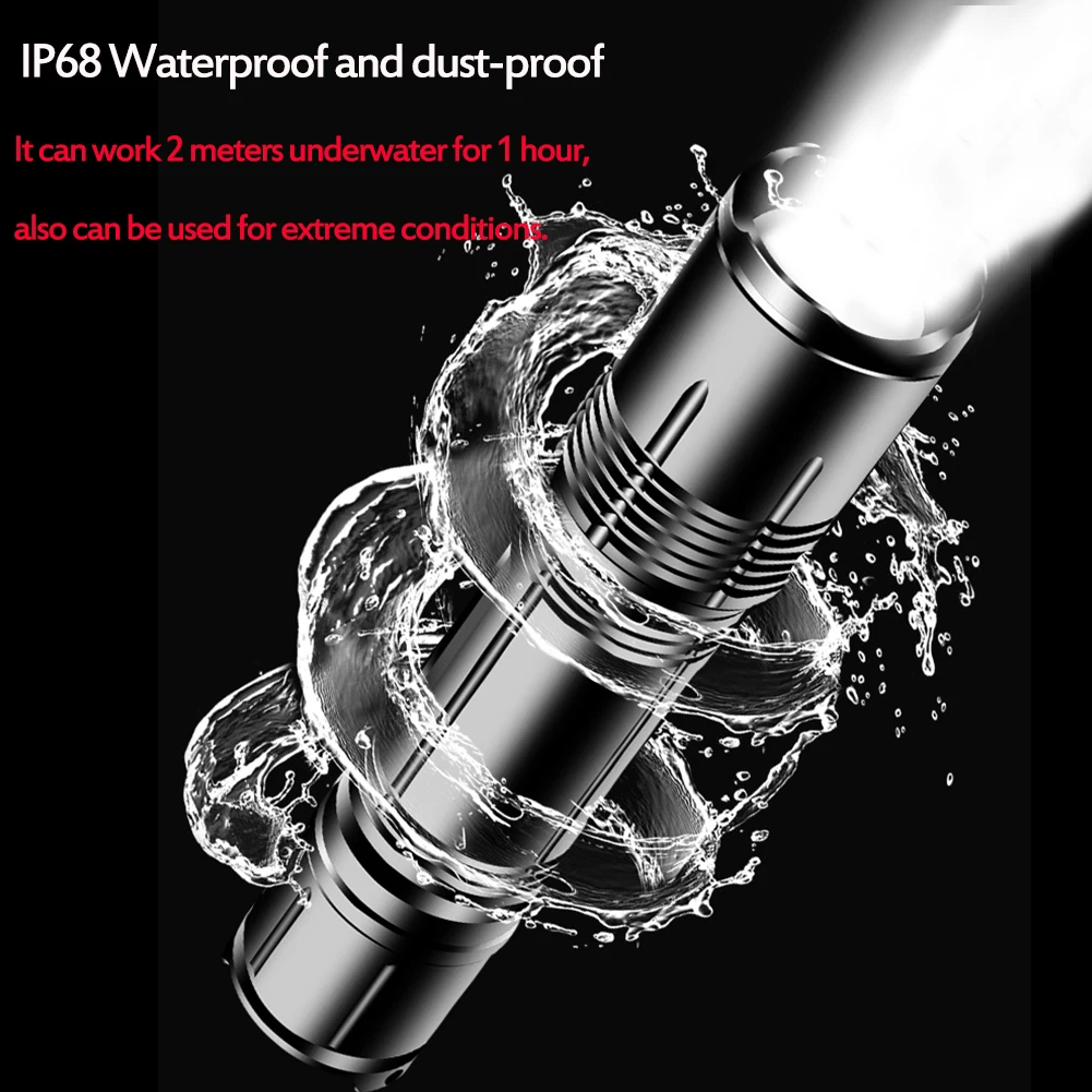 new mini Torch 4 Lighting Modes  USB Rechargeable 1200 Lumens IP68 Waterproof Ultra Bright Zoomable Tactical Flashlight