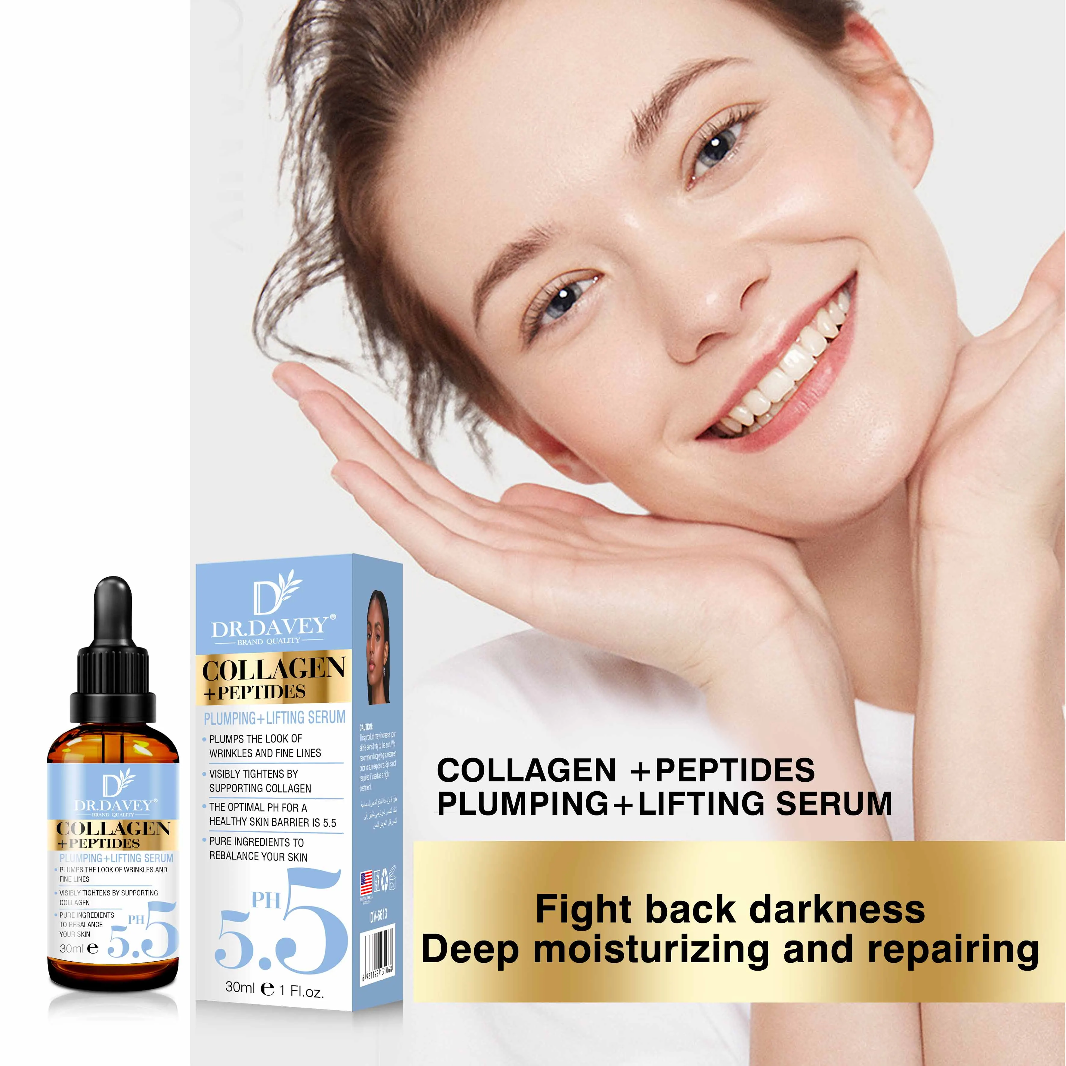 DR.DAVEY Collagen+Peptides Serum Whitening Serum Anti Wrinkle Firm Tighten Reduce Spots Brightening OEM private label