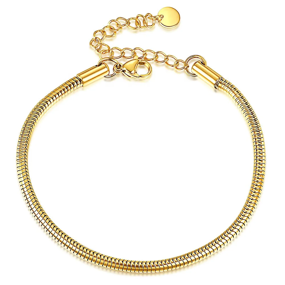 Hot Stainless Steel Jewelry Adjustable  Bangle 18K Gold Plated Round Snake Strap Heart Snake Chain Bracelet for Women