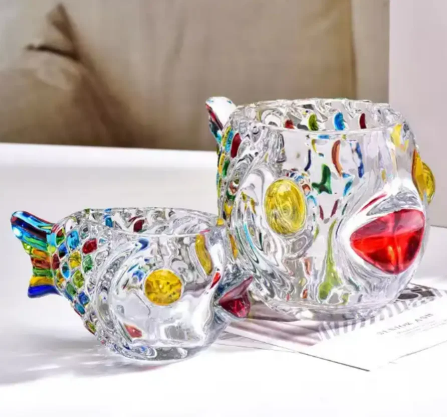 Hot Selling 340ml 11.5oz Fish-Shaped Design Glass Ice Cream Cups and Salad Bowl for Wine Whisky Drinking Glassware