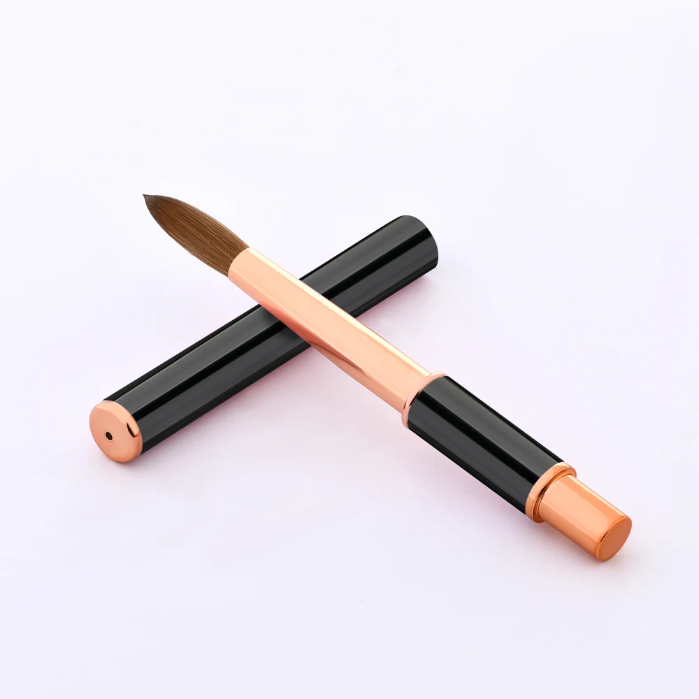 High-grade Gift Black Metal Handle kolinsky Nail Brushes Custom Logo Rose Gold 100 Kolinsky Acrylic Nail Brush for Nail Art