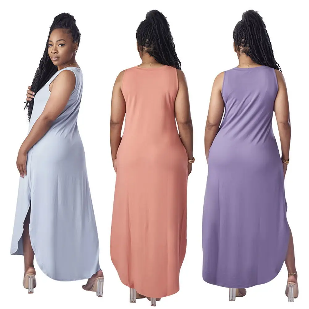 Casual 2022 women clothes Fashion solid color tank top slit dress women ladies elegant summer trending dress