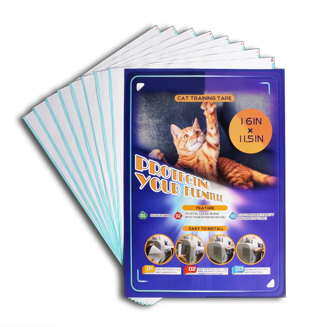 Factory Direct Sale Freely Sample Provided 10 Sheets Double sided Cat Anti Scratch Tape For Protecting Furnitures