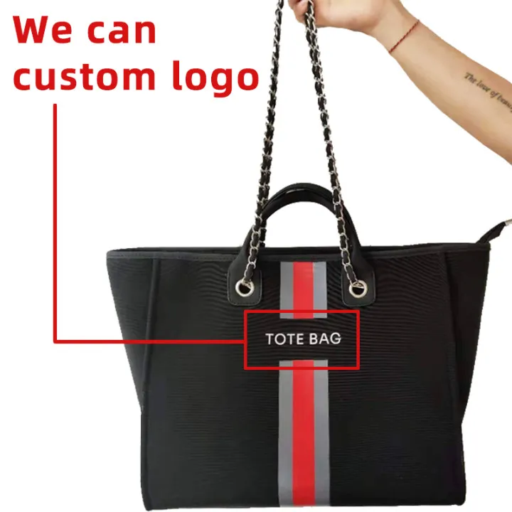 2021 China Factory Manufacturer Promotional New Designer Style Women Large Capacity Fashion Custom Logo Chain Canvas Tote Bag