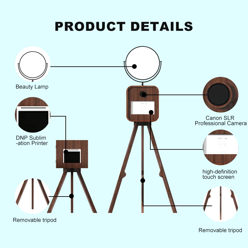 Photo Booth,PhotoBooth Tripod Wooden dslr for Weddings Vending Machines Multi-Device Support PhotoBooth Shell Custom Logo