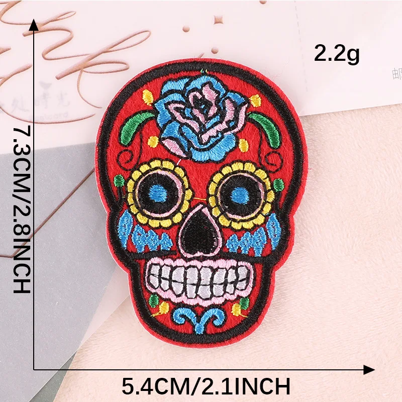 Felt Embroidered Iron on Rose Skull Head Patches for Shoes Hats and Luggage Decoration