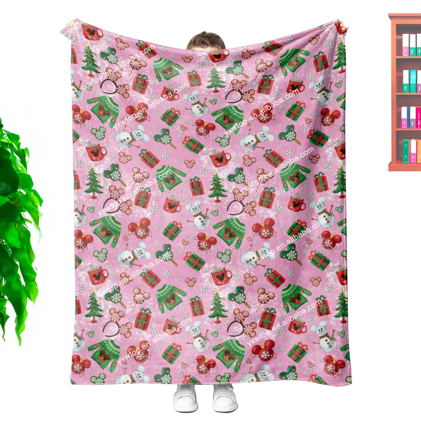 Blanket manufacturer custom cartoon mouse head Christmas Ears Sweets soft 100 polyester microfiber other blanket for kids