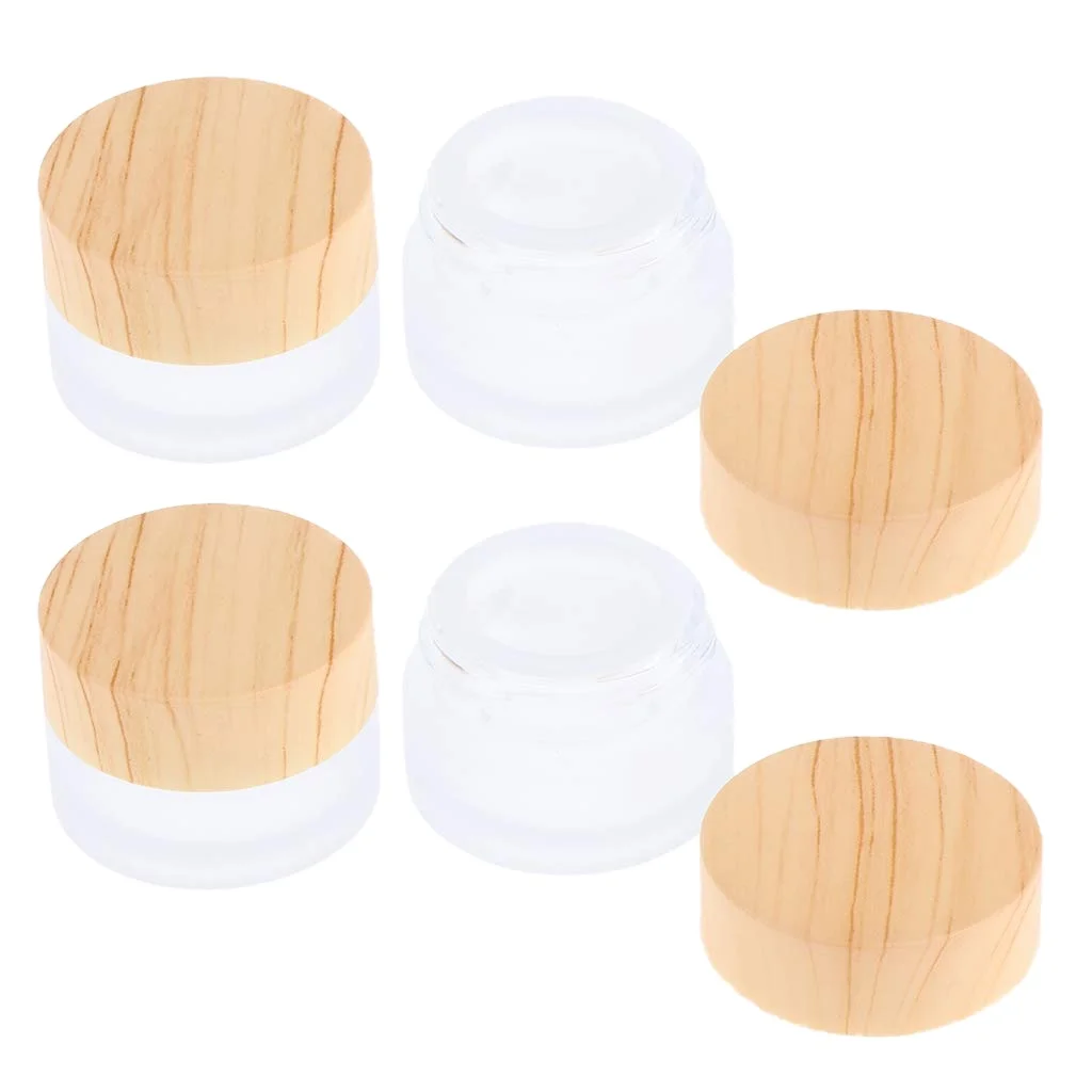  Wholesale recycled glass jars with plastic bamboo lids frosted cosmetic for body