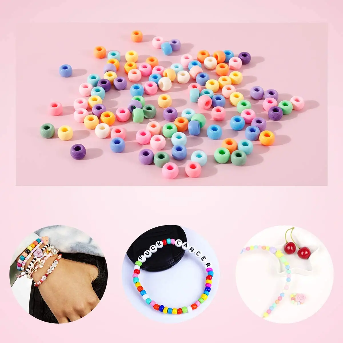 2600 pcs Pony Beads Kit Opaque Matte Rainbow Plastic Craft Multicolor Pony Beads with Elastic String and Storage