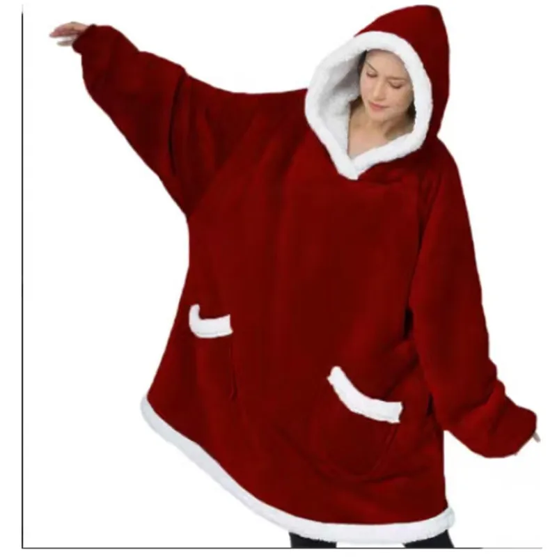 Original Factory Custom 2 pocket Design Sweatshirt Winter Warm Comfortable Sherpa Oversized Hoodie Wearable Blanket