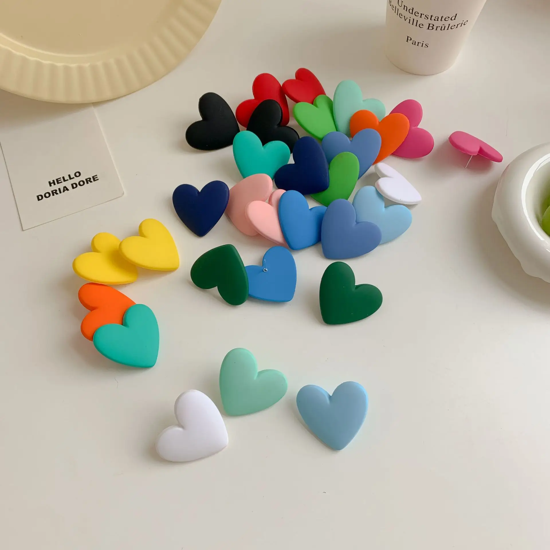 925 Silver needle earrings Korea INS temperament earrings candy color heart acrylic earrings fashion
