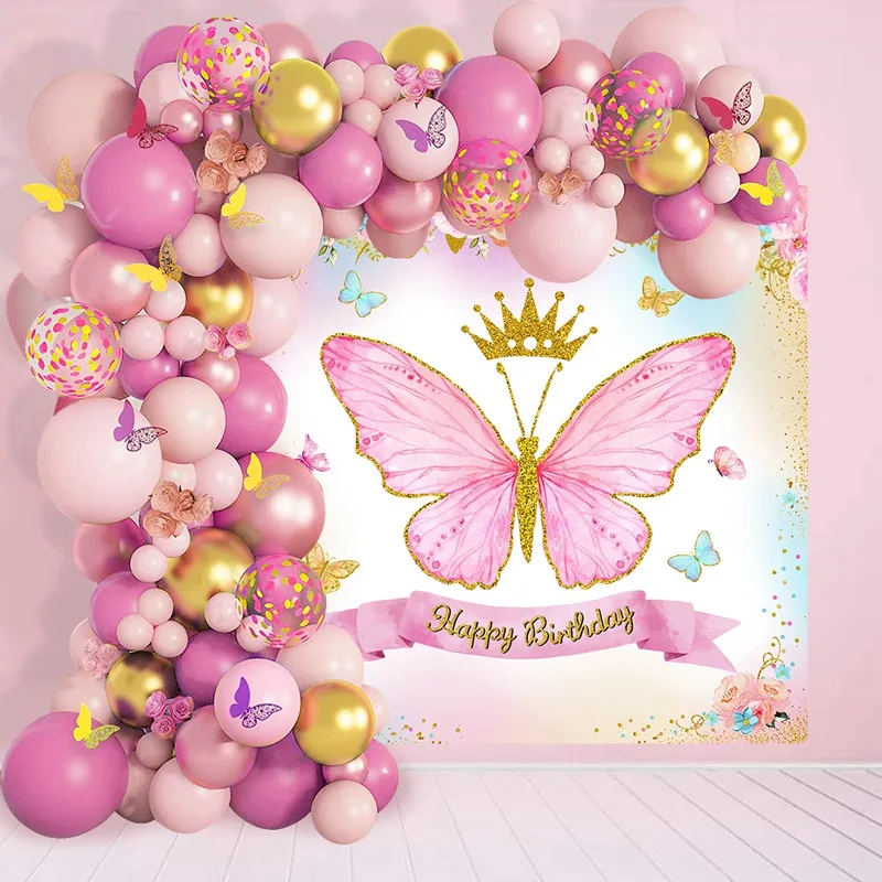 Butterfly Theme Party Decorations Sets Butterfly Balloons Arch Kit With Backdrop Wall Decorations For Baby Shower Birthday Party