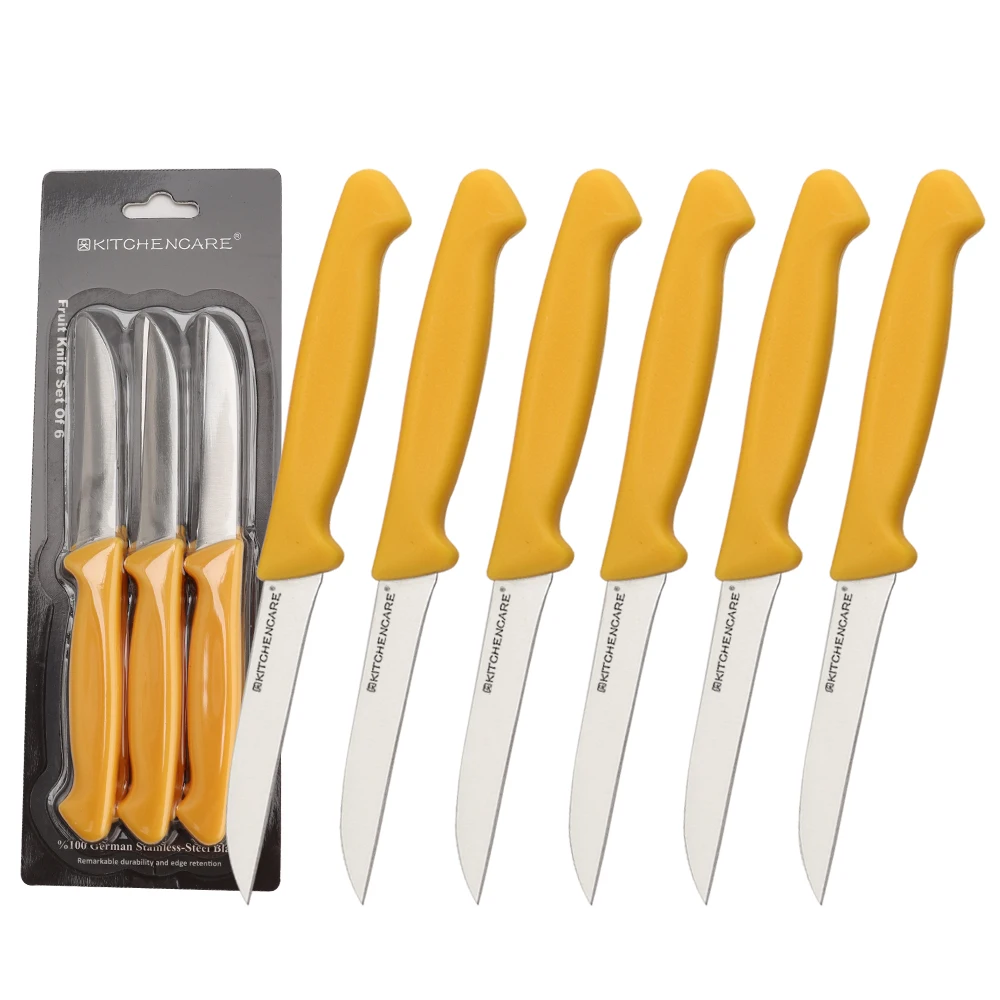 KITCHENCARE Yellow Carbon Steel 3inch Paring Fruit Knives Cuchillos Professional 6 Piece Kitchen Knife Set
