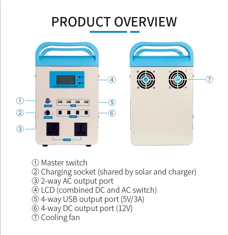 Portable 500W 1000W Easy Install 1500w solar generator carport solar energy storqge system home Energy System for camping
