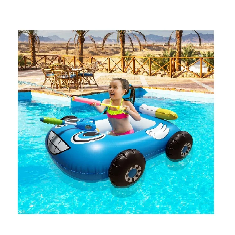 Summer Outdoor Cartoon Car Inflatable PVC Boat Children Baby Swimming Pool Swimming Ring Floats With Water Gun For Toddlers