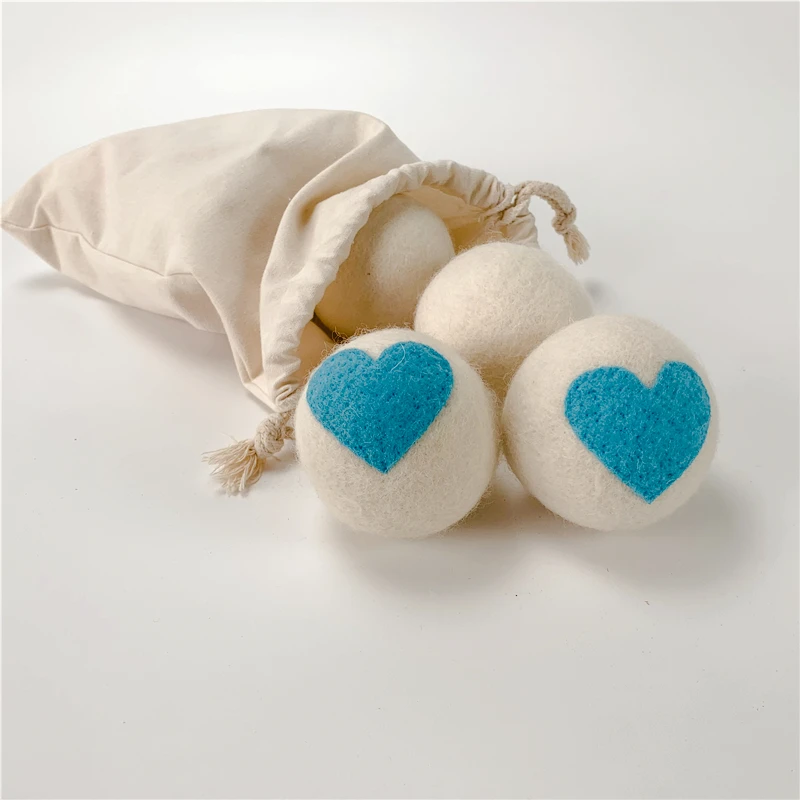 
Custom needled love pattern washing machine drying ball 100% organic wool drying ball wool ball cotton bag 