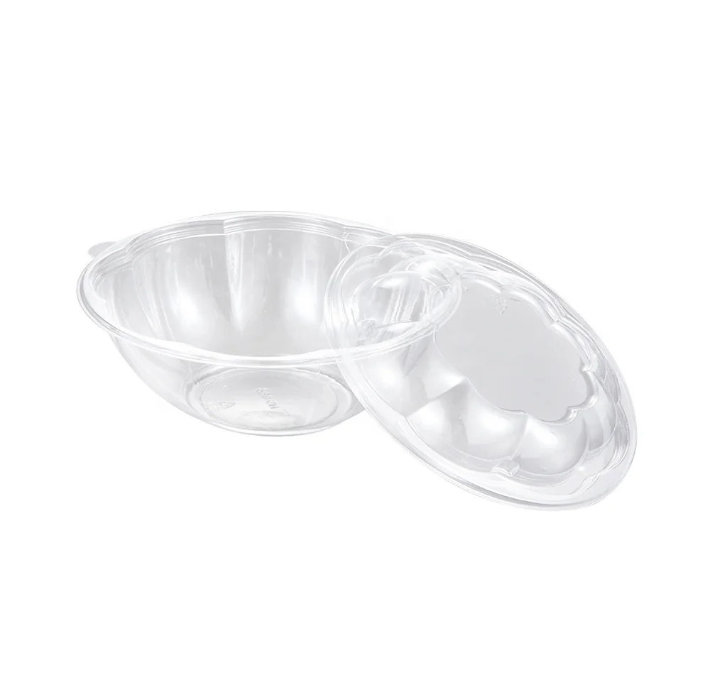16/24/32/48oz disposable clear plastic pet round fruit salad bowl with lid