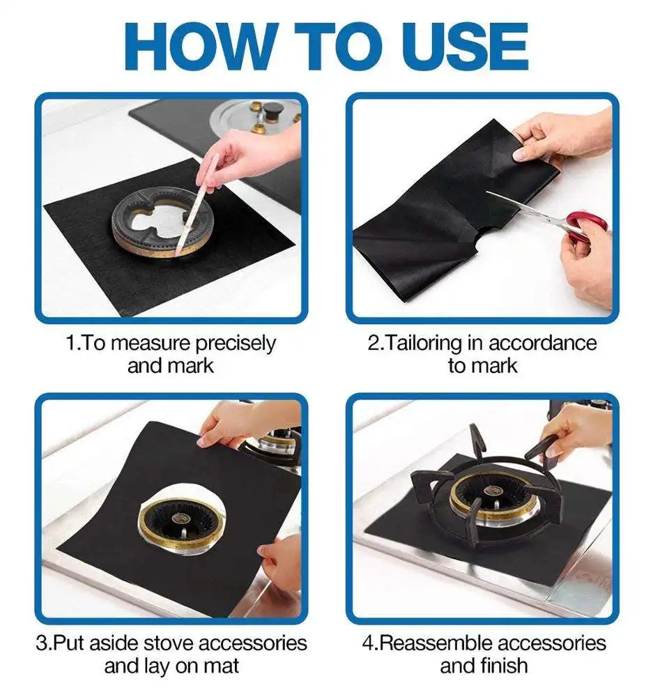 Reusable Easy To Clean Non-Stick Stovetop Burner Liners Heat Resistant Stove Burner Covers Gas Range Protector