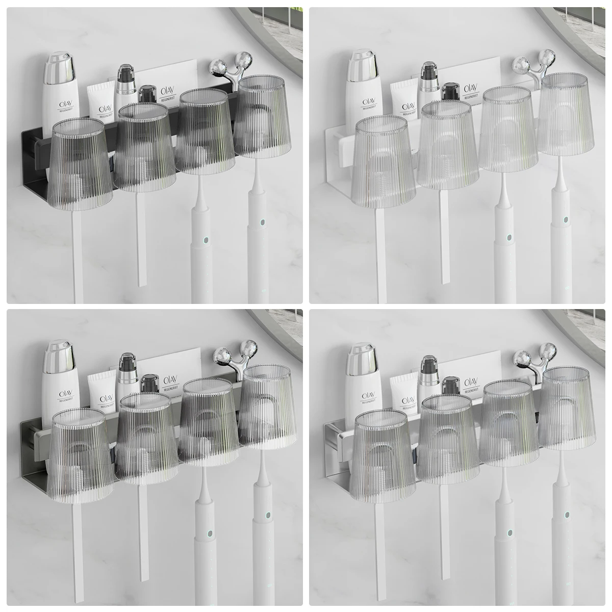 Hot Selling Simple Bathroom Toothbrush Holder Wall Mounted Family Aluminum Toothbrush Cup Holder