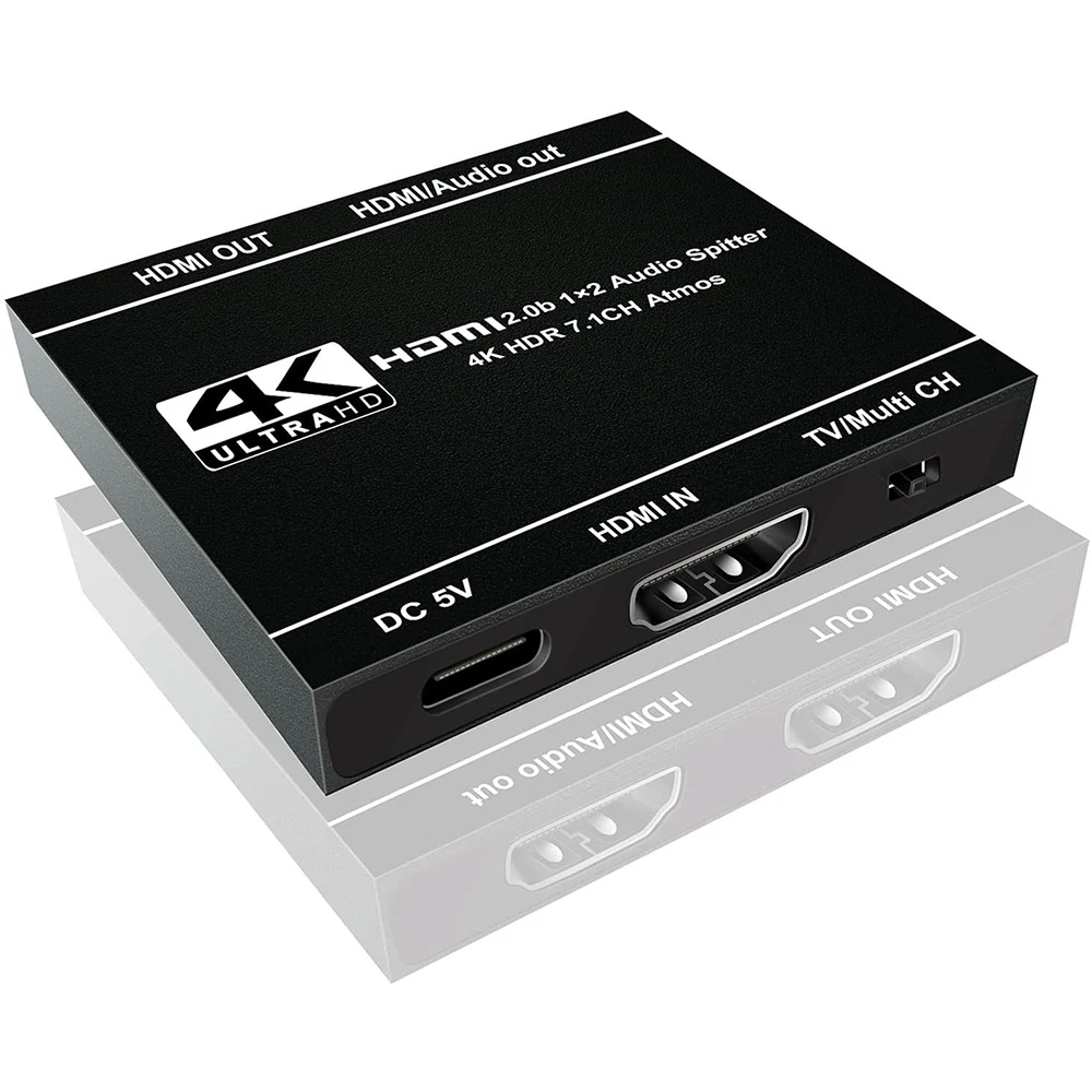OZF12C 4K@60Hz 2 Mode HDMI Audio Splitter 1 in 2 Out, 1x2 HDMI 2.0b Splitter HDCP2.2 for Dual Monitors or Audio/HDMI Mixed Mode